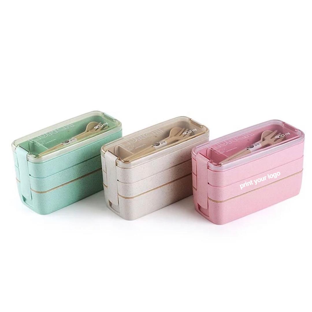 3 Layers Wheat Straw Lunch Box Containers, Leak Proof Bento Box