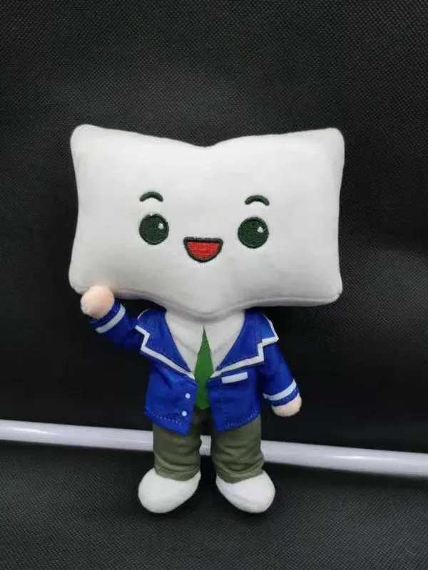 3D PVC Rubber Keychain Custom mascot plush toy wearing a blue uniform with smiling embroidered face