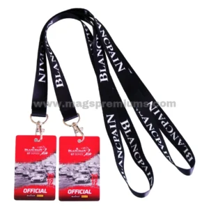 Custom sublimation lanyard with PVC event ID card printed with company branding for conferences, exhibitions and staff identification.