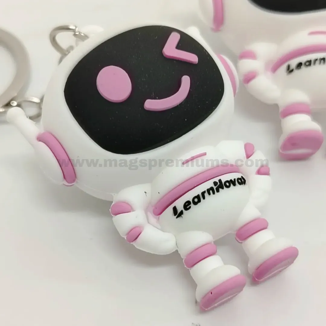 3D PVC Rubber Keychain Custom character keychain with smiling robot design