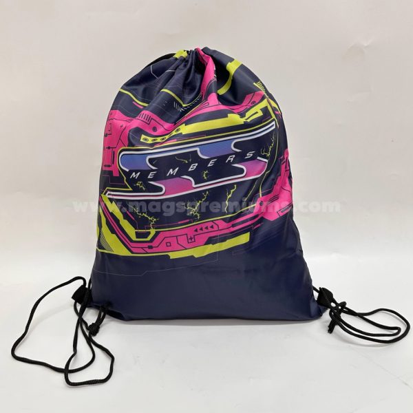 Branded drawstring pouch for events and businesses, offering a stylish and practical storage solution with custom printing