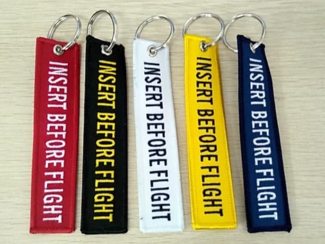 Custom Airlines Crew Embroidery Cloth Fabric Key Tag Keychain with