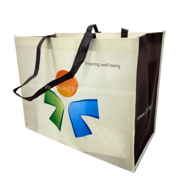 Printed woven tote bags with high-quality branding, suitable for retail stores, marketing campaigns, and corporate promotions. Bulk orders available in Malaysia