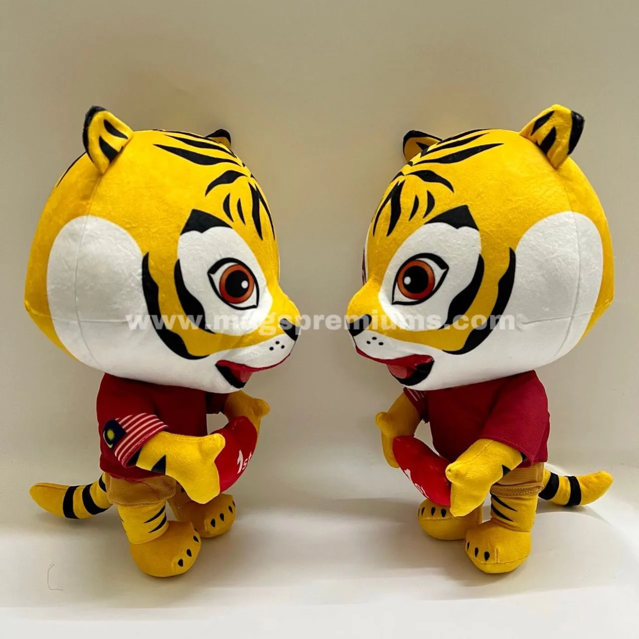 Custom Made Toy Custom tiger plush toy holding heart, side view of personalized plush doll