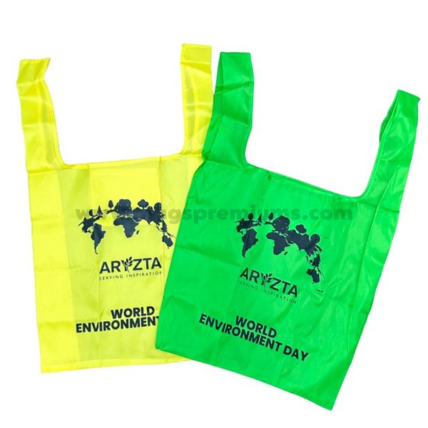 Custom foldable nylon tote bag with personalized printing, perfect for shopping, travel, and promotional giveaways. Bulk orders available in Malaysia