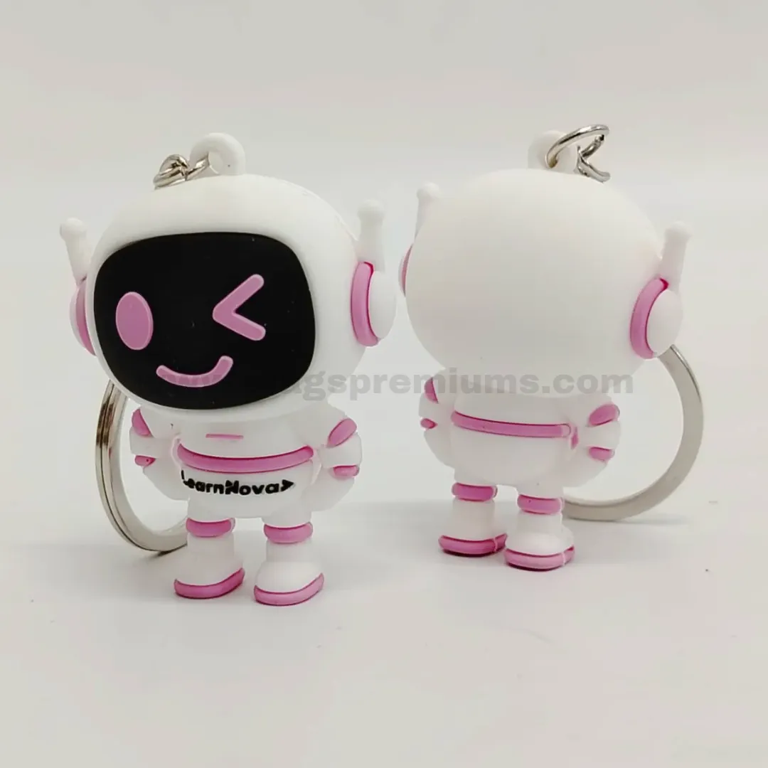 3D PVC Rubber Keychain Cute robot character keychain with pink details