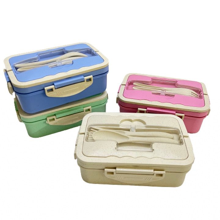 Wheat straw Lunch Box With Spoon & Fork - Brilliant Promos - Be