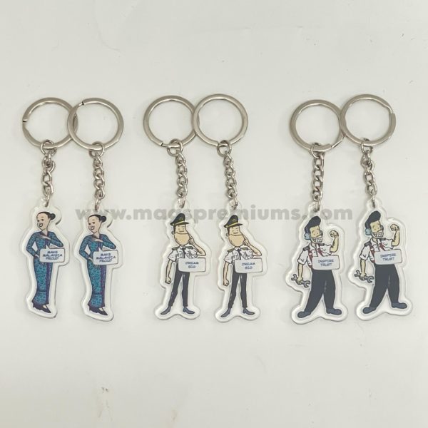 Clear acrylic keychain with custom shapes and designs, perfect for branding, gifts, and personal accessories.