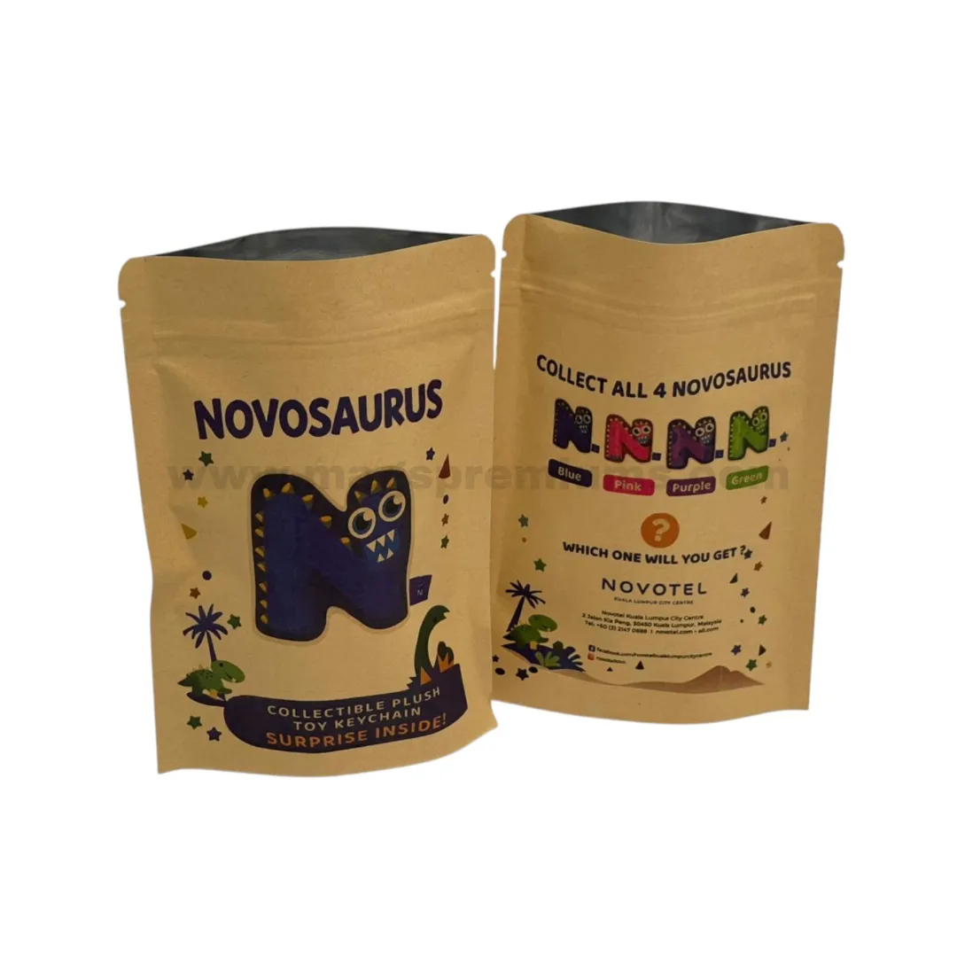 Kraft Paper Stand Up Pouch Custom kraft paper stand up pouch packaging with colorful dinosaur printing design