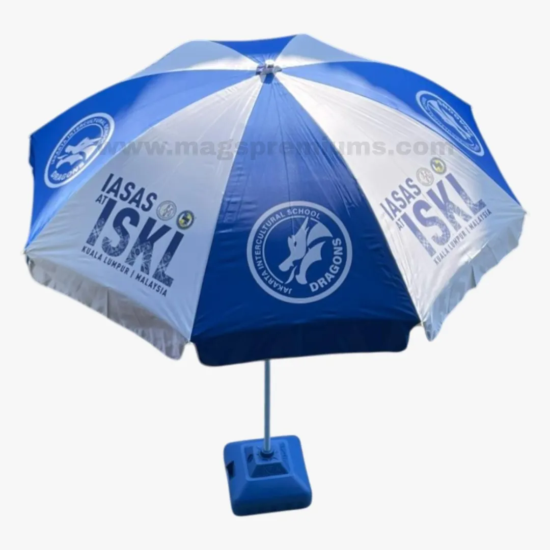 logo printed patio umbrellas Custom Umbrella (4-Panel) The heavy duty 45mm hexagonal aluminum post has four adjustable height settings and an easy Auto Slider pole which makes setting up the Umbrella a breeze 6.5 Ft Vinyl Customized Patio
