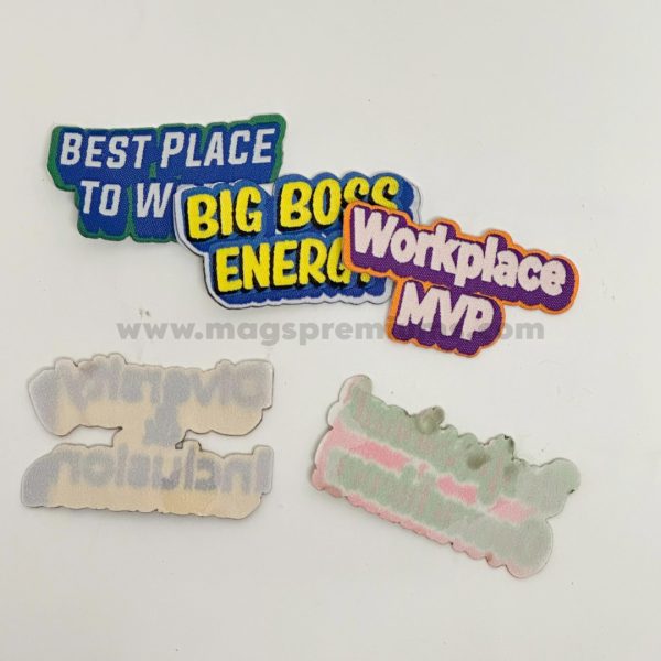Vibrant sublimation printed patches with custom artwork, perfect for company branding, merchandise, and collectible designs. Bulk printing services in Malaysia