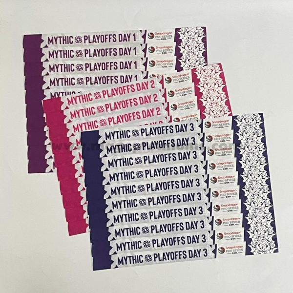 Printed Tyvek wristbands for secure access at concerts, conferences, and sports events. Made from strong, tamper-proof material with a comfortable fit. Bulk orders available from a top supplier in Malaysia