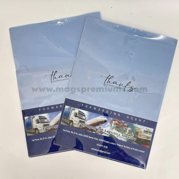 Branded file folders with custom logo printing for corporate events, office use, and professional portfolios. Suitable for reports, proposals, and marketing documents. Bulk orders in Malaysia