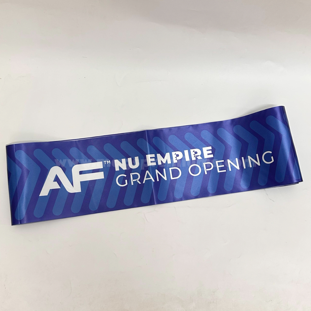 Grand Opening Ribbon Elegant satin ribbon designed for ribbon cutting ceremonies, fully customizable with text and colors—customize your grand opening ribbon today