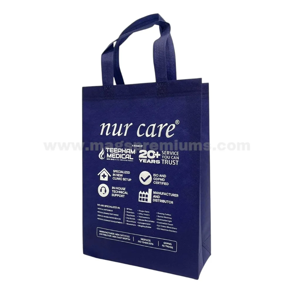 A4 Non Woven Bag - Ultrasonic Custom medical non woven bag with healthcare branding and logo printing