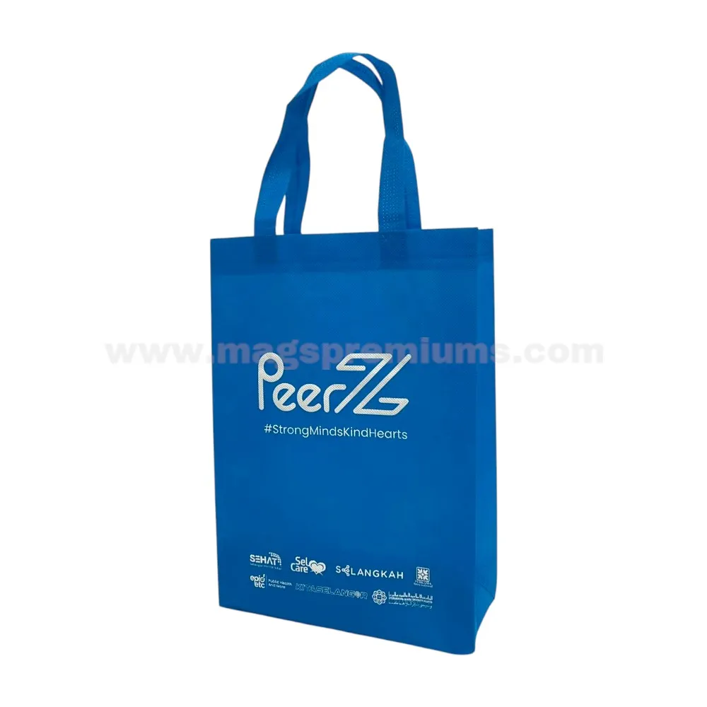 A4 Non Woven Bag - Ultrasonic Blue non woven exhibition bag with custom logo printing and promotional branding
