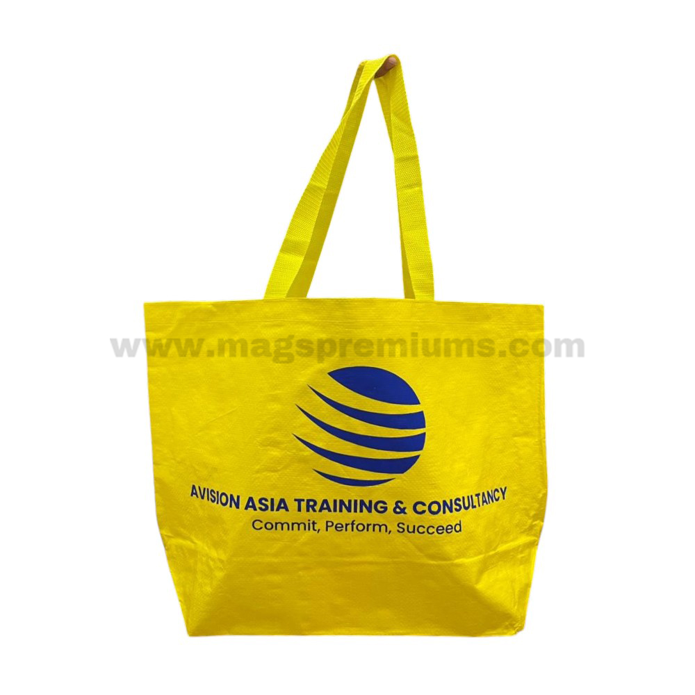 PP Woven Bag Yellow non woven tote bag with custom logo printing, suitable for conferences, exhibitions, shopping, and corporate promotional giveaways.
