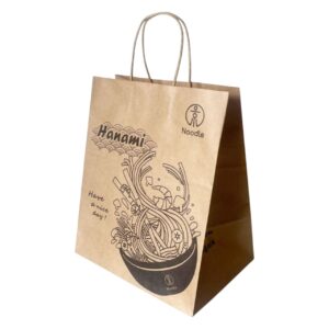 twisted handle kraft paper bag with custom printing for restaurant takeaway packaging