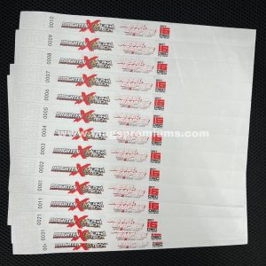 Custom paper wristbands with durable, waterproof Tyvek material, ideal for events, concerts, and parties. Tear-resistant and available in various colors. Order in bulk from a trusted supplier in Malaysia.