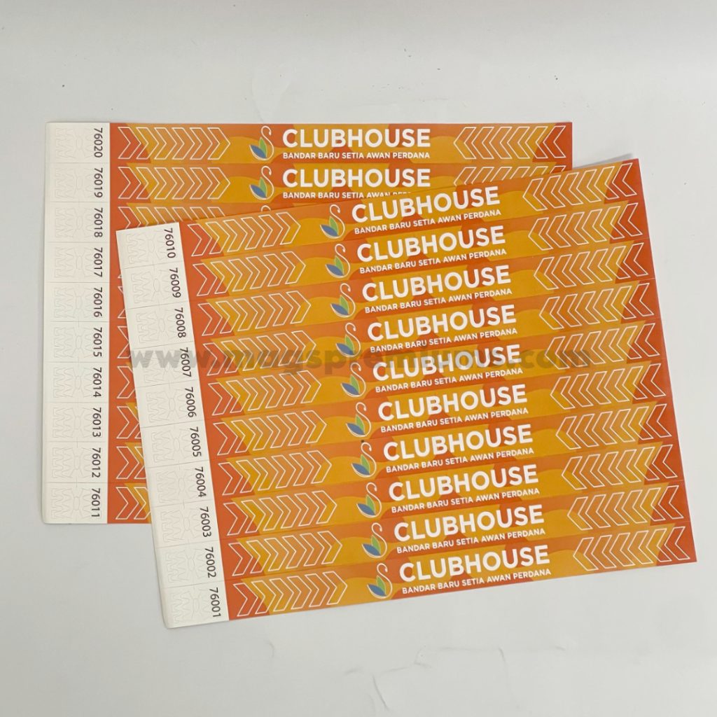 Custom Tyvek wristbands with waterproof and tear-resistant material, ideal for concerts, festivals, and corporate events. Secure adhesive closure for single-use entry. Order in bulk from a trusted supplier in Malaysia.