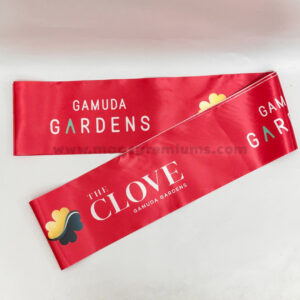 Custom grand opening ribbon with personalized logo printing, perfect for ribbon-cutting ceremonies, business launches, and corporate events. High-quality satin ribbons available in various colors and widths. Order in bulk from a trusted Malaysia supplier.