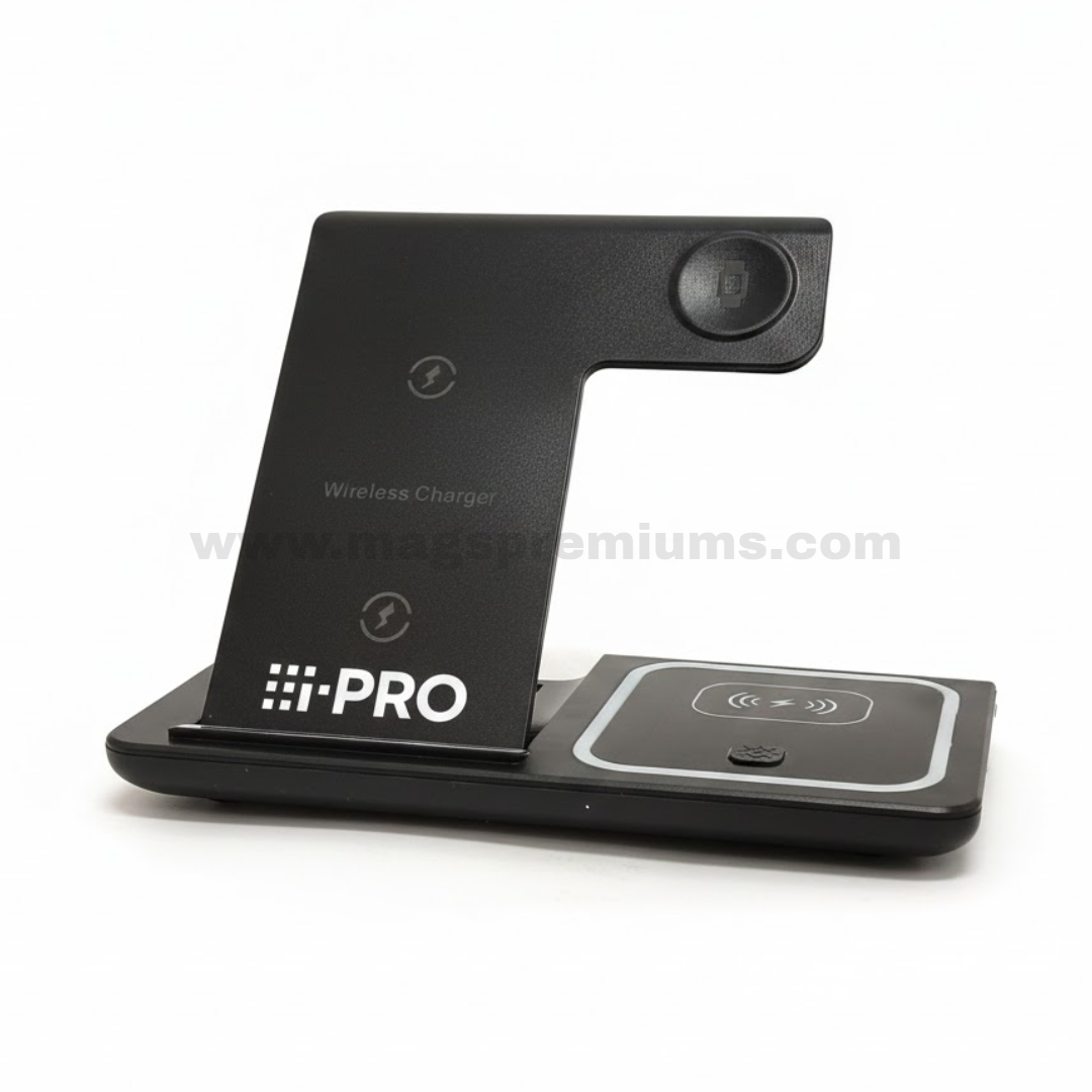 Multi device wireless charging stand with logo