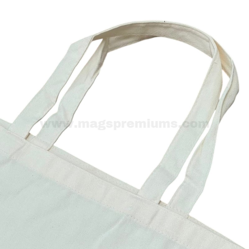 10oz Canvas Tote Bag Landscape Detailed view of double-stitched canvas shoulder straps, highlighting the strong construction for reusable shopping bags and promotional merchandise.
