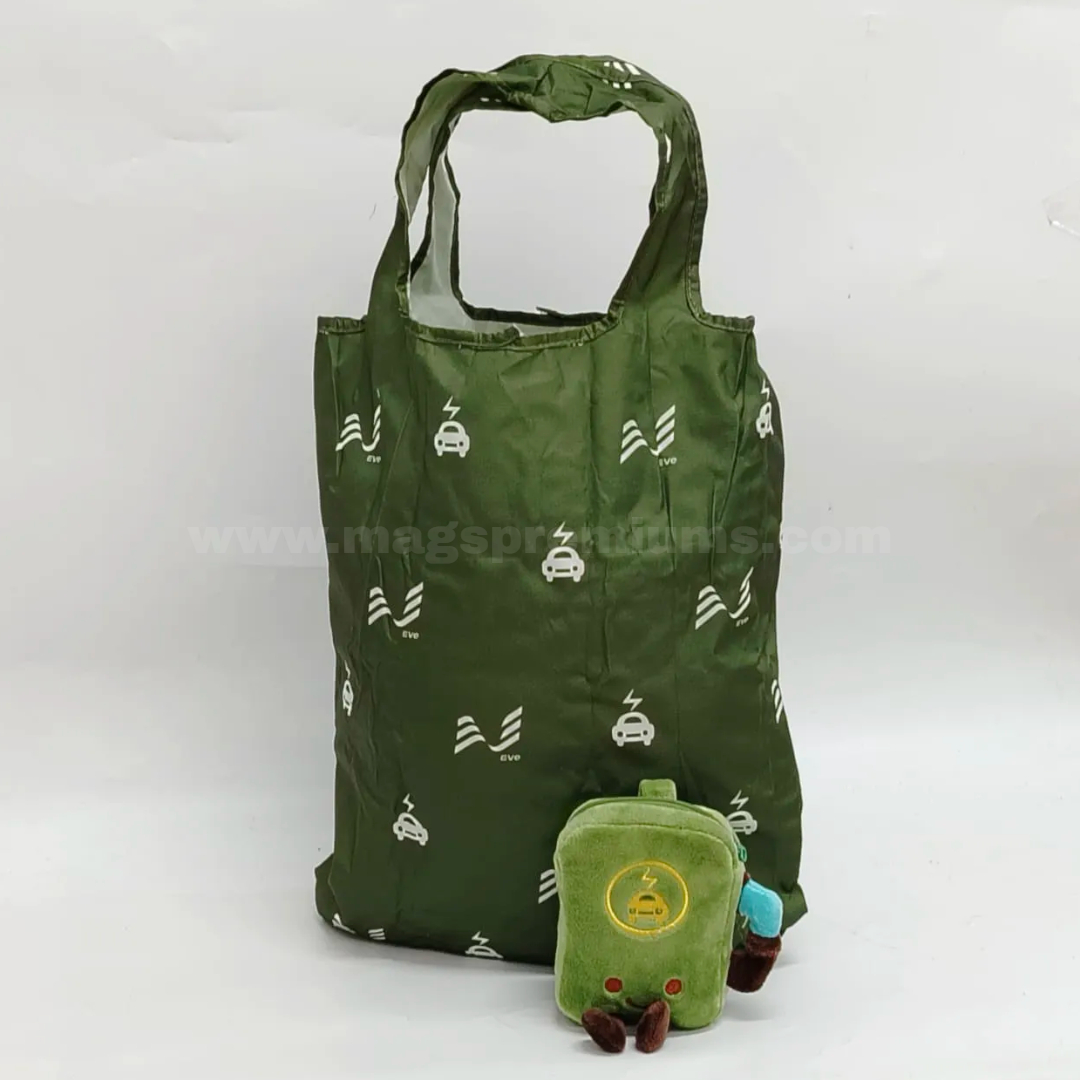 Plush pouch with foldable recycle bag and custom logo printing. Personalise your design and place your order today.