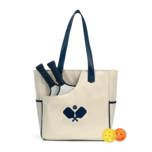 Canvas tote bag with pickleball logo, front view