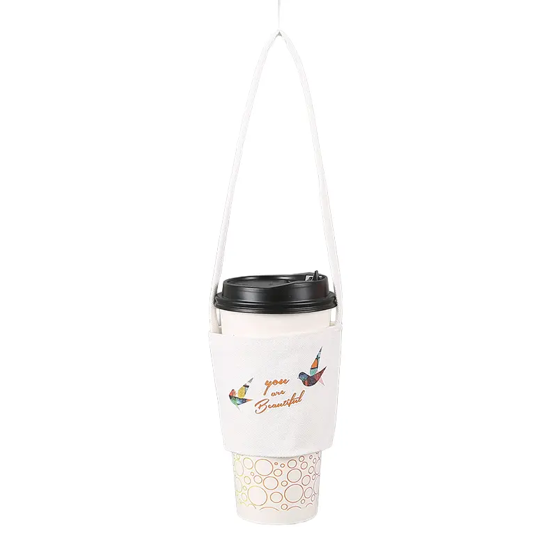 Custom Canvas Cup Sleeve Custom printed coffee cup sleeve with strap, single cup display