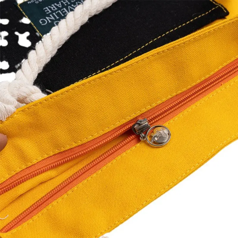 Personalized Canvas Bag Personalized canvas tote bag zipper detail, close-up of inner pocket