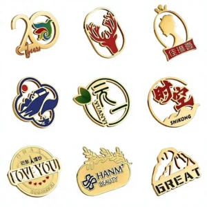 assorted custom enamel lapel pins with gold plating and logo design