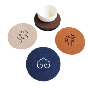 Felt coaster with custom logo print and smooth fabric surface