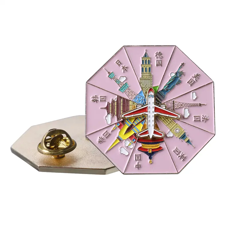 Custom Spinning Enamel Pin hexagon shaped pastel enamel spinner pin with detailed illustrated segments