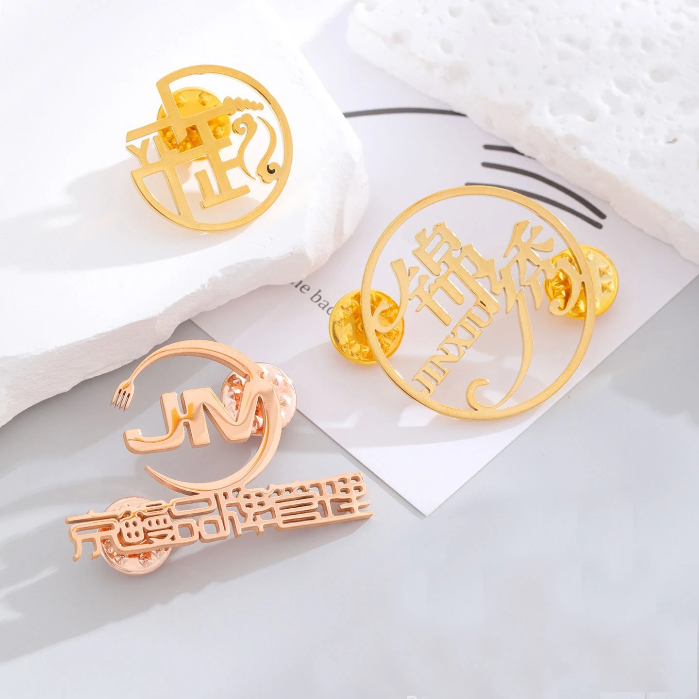Custom Name Brooch gold plated custom logo lapel pins for corporate branding