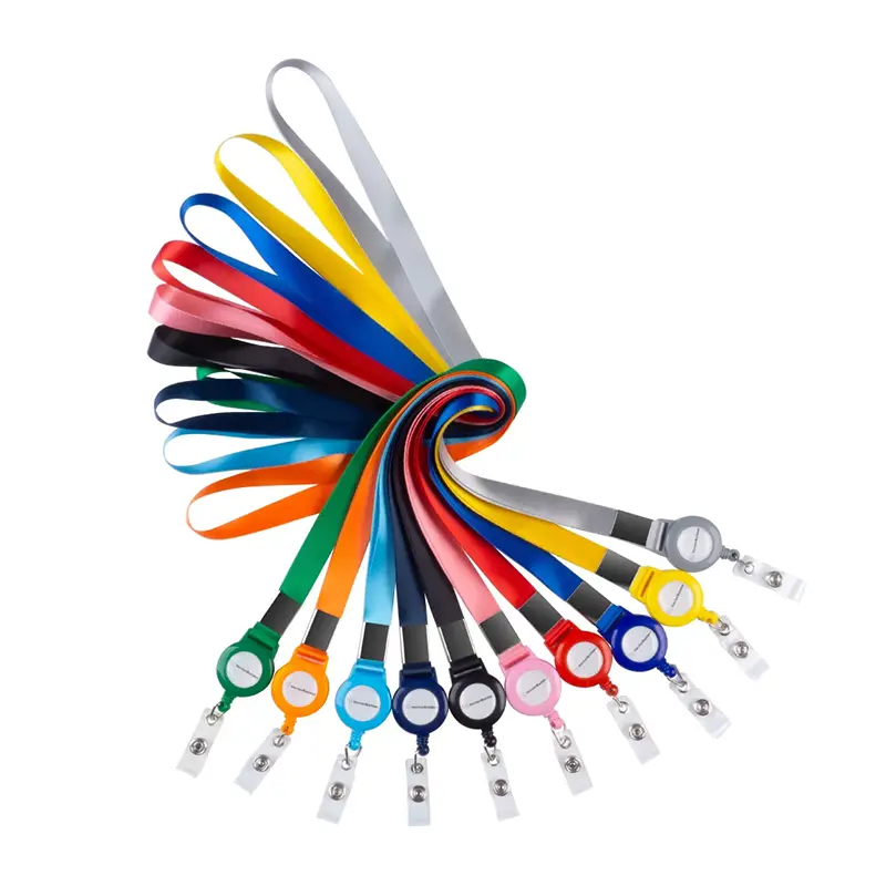Custom Retractable Lanyard assorted colour retractable lanyards with id clips arranged in fan display