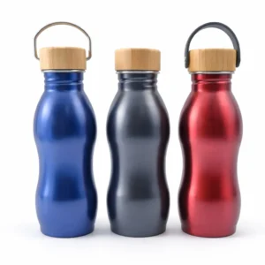 Promotional stainless steel drink bottle with bamboo cap suitable for corporate gifts