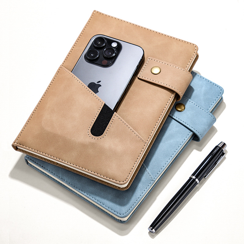 A5 business notebook with phone holder slot and strap ideal for meetings and travel