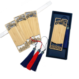 custom bamboo bookmark with metal clip and decorative pattern for corporate gifts