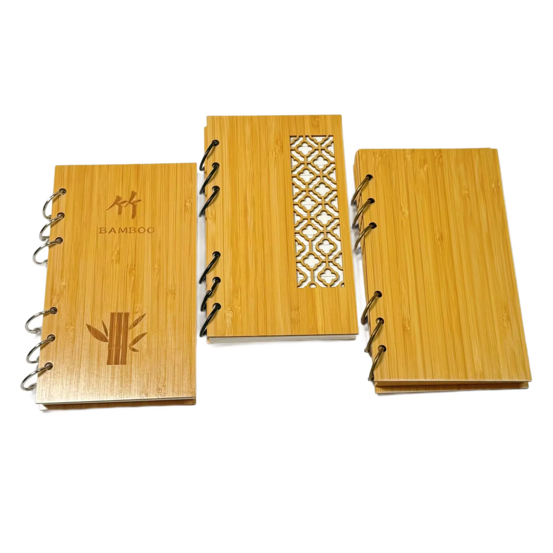 Custom Bamboo A6 Notebook bamboo notebook set with logo engraving and multiple cover styles for branding