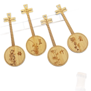 engraved bamboo lute shaped bookmark with traditional pattern for cultural gifts