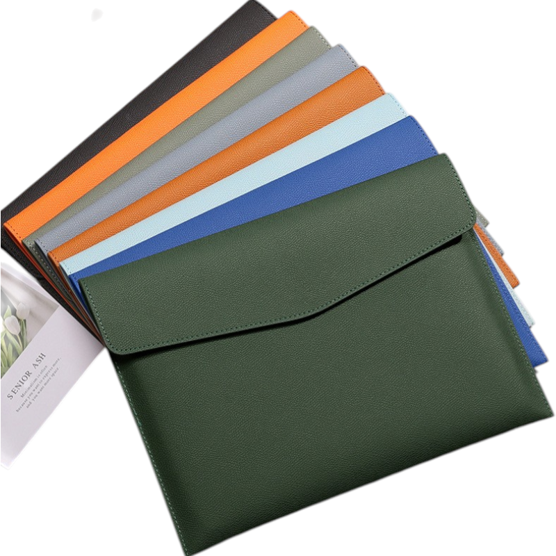 Custom A4 PU Leather Document Folder assorted color leather file pouch with flap closure for document organization