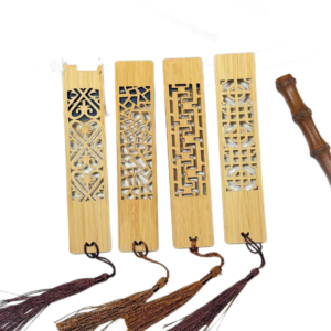 custom bamboo bookmark with unique laser cut patterns and hanging tassel for gifts