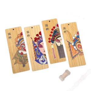 custom bamboo bookmark with printed cultural design and smooth wooden finish