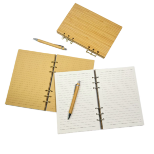 custom bamboo diary notebook set with pen and lined pages for writing and planning