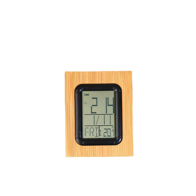 Bamboo Pen Holder Clock wooden bamboo desk organizer with pen holder and digital clock display for office use
