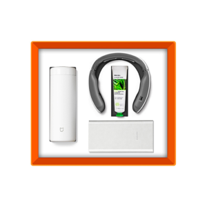 custom gadget gift set with wireless headset powerbank and branded packaging for corporate use