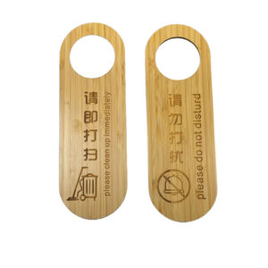 custom wooden door hanger sign made of bamboo for hospitality and corporate branding