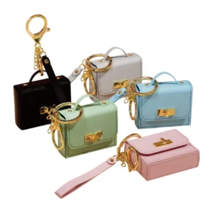 mini handbag keychain purse in assorted pastel colors with gold hardware