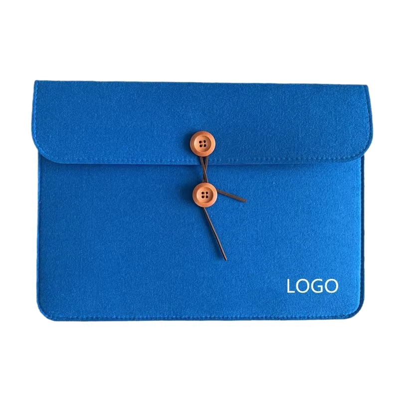 Custom Felt Document Folder with Button Closure blue document envelope pouch with button closure and logo print used for corporate document storage